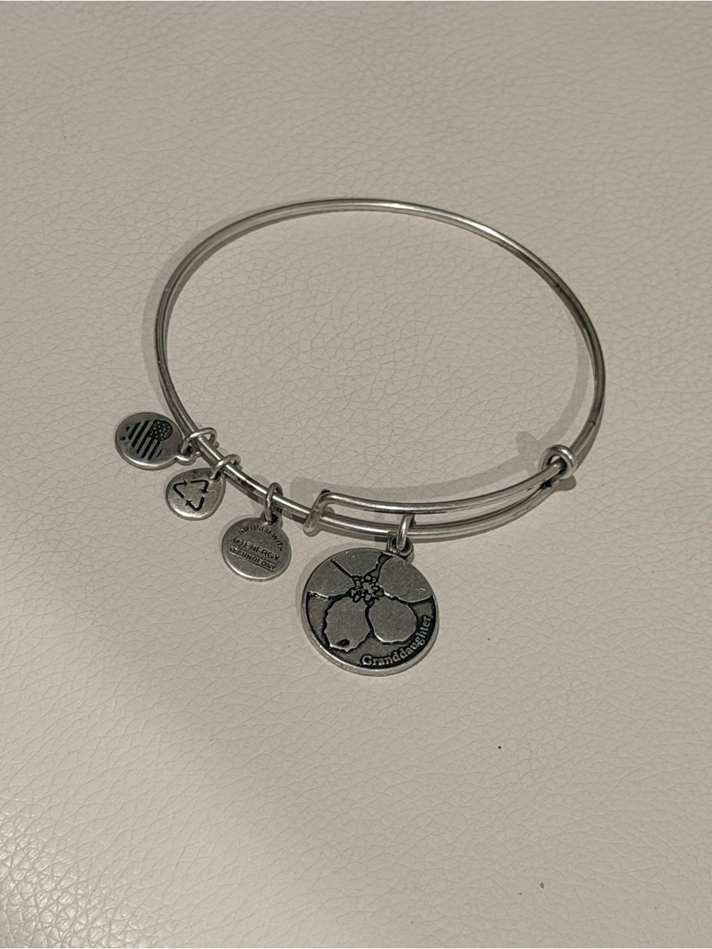 Alex and Ani Silver 'Granddaughter' Floral Charm Expandable Bangle